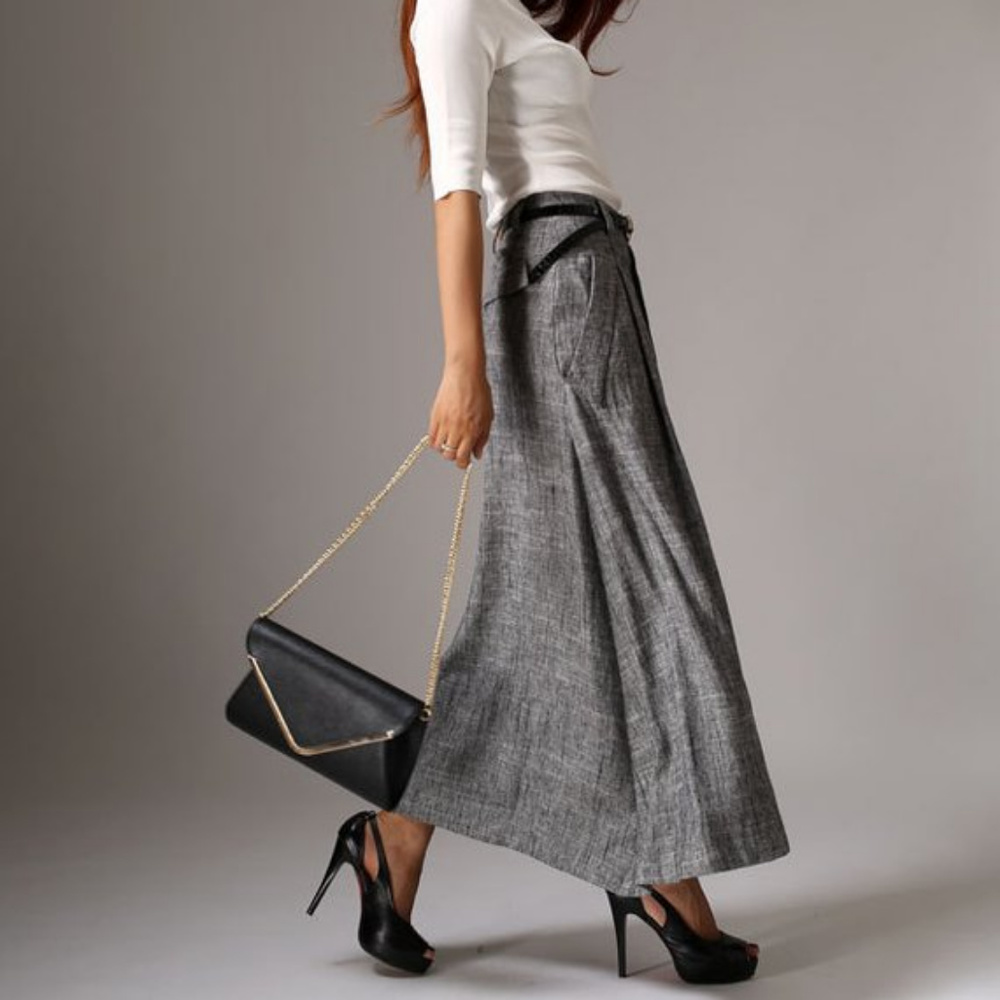 New Gray Linen Maxi Skirt